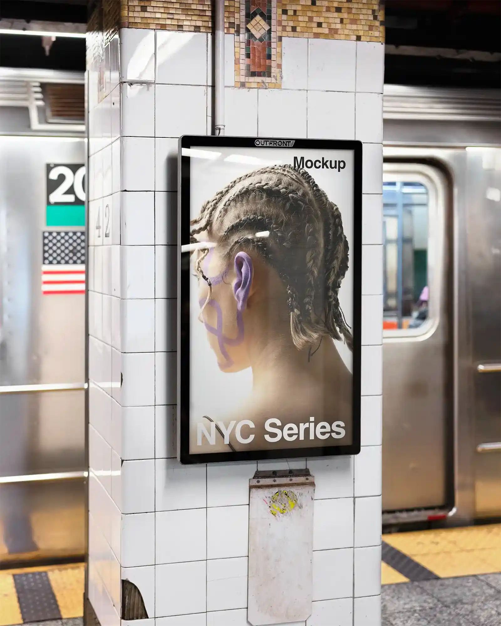 Billboard mockup in the NY Subway, New York, United States. PSD Mockup on Photoshop for your design 1