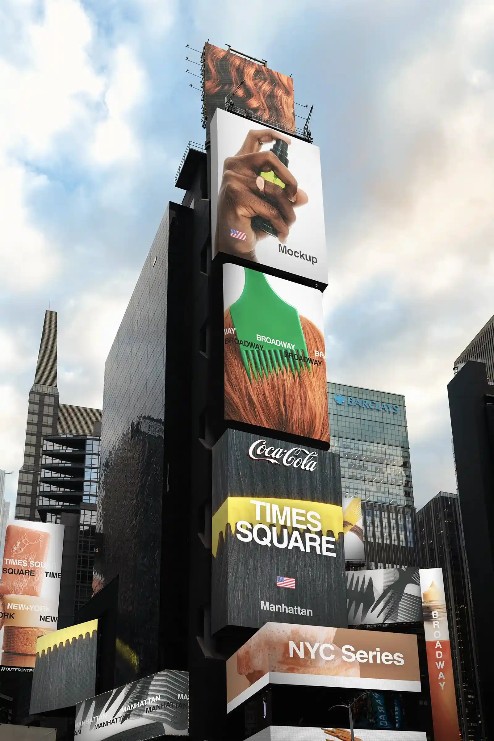Billboard mockup on Times square subway in New York, United States. Digital screens PSD Mockup for Photoshop to showcase your design