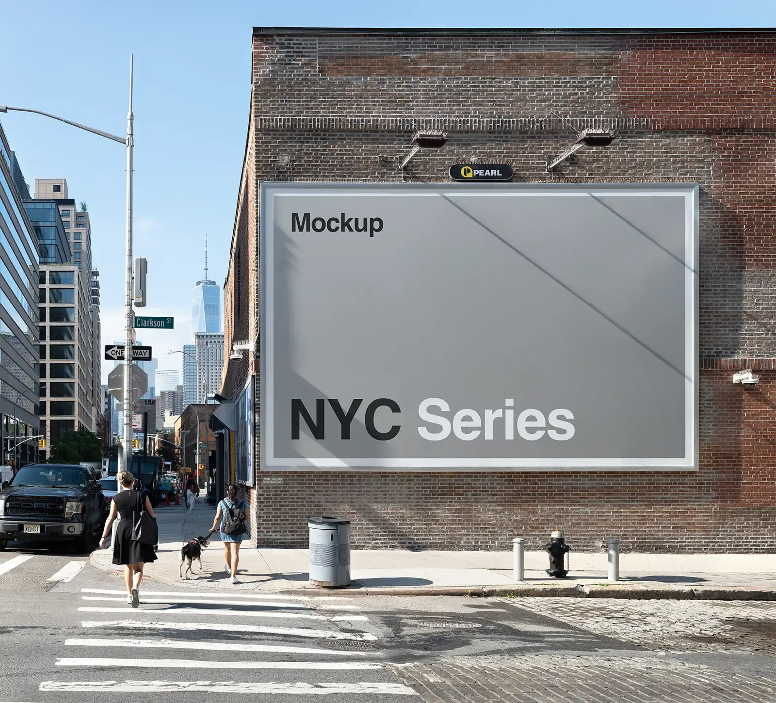 Billboard mockup in New York against the backdrop of the World Trade Center