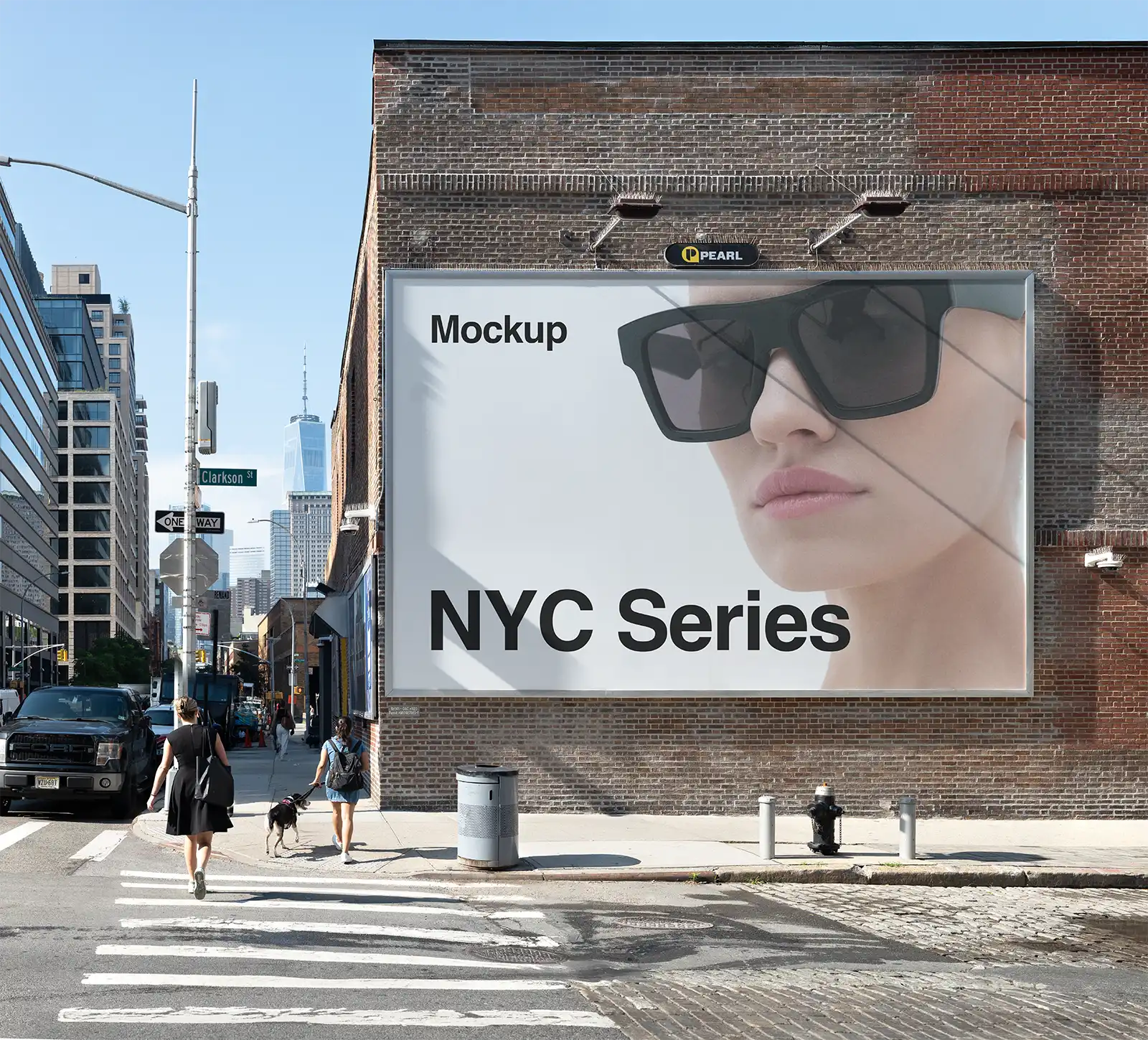 Billboard mockup in New York against the backdrop of the World Trade Center