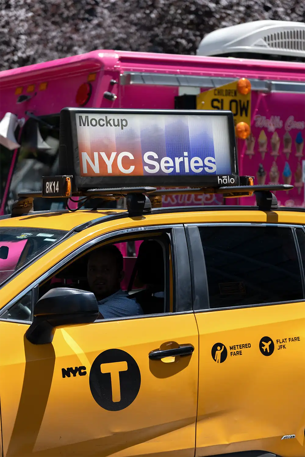Billboard on a yellow taxi in New York