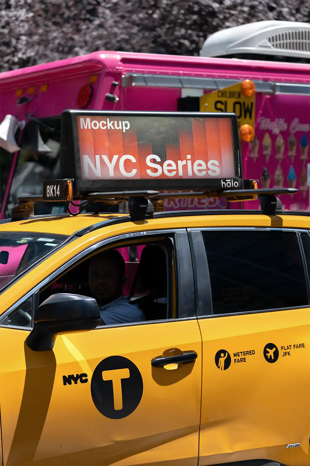 Billboard on a yellow taxi in New York