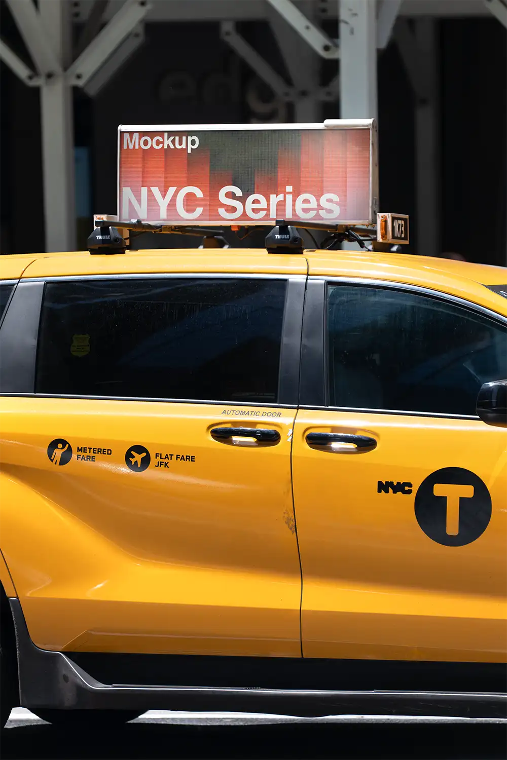 digital billboard mockup on a yellow cab in New York