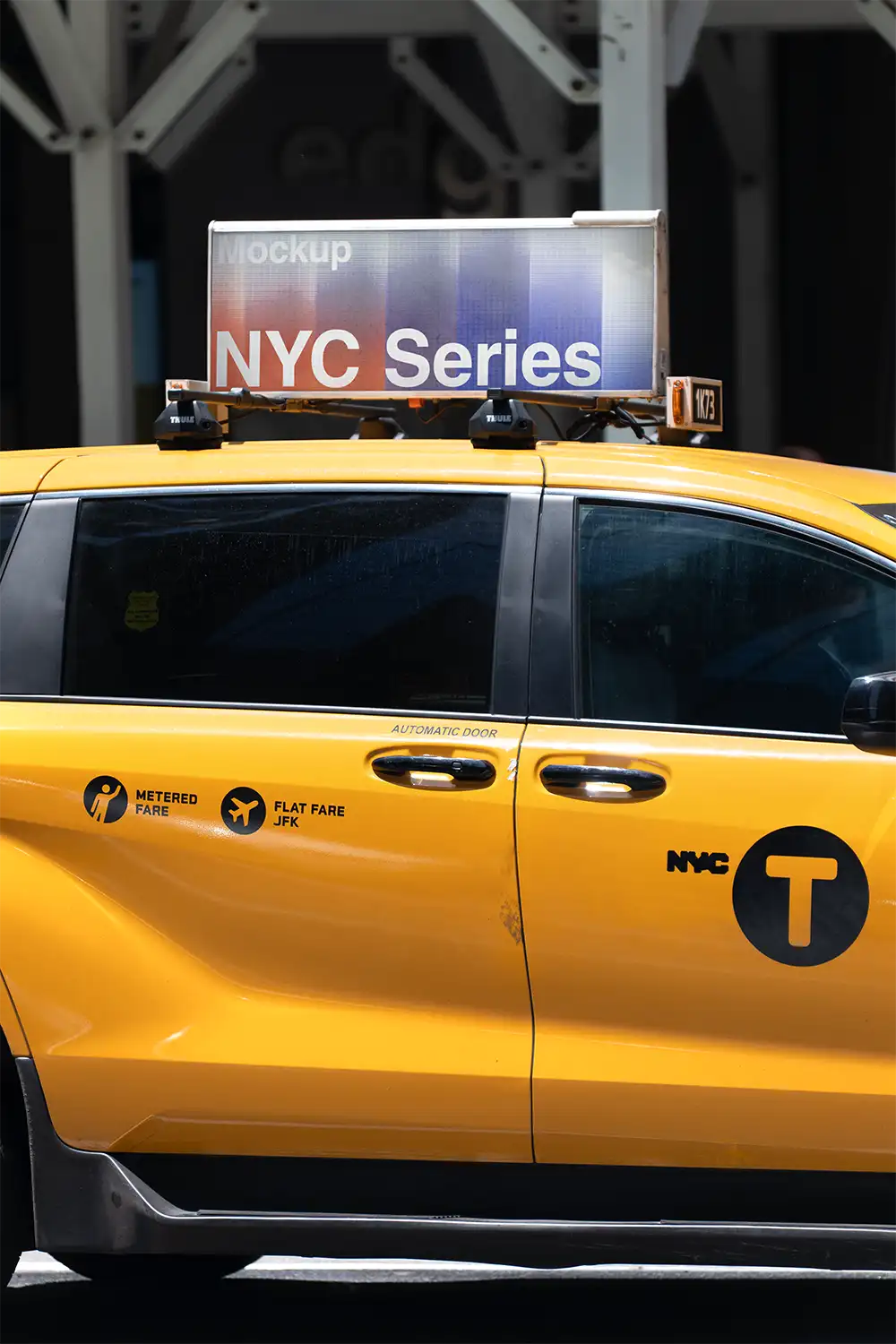 digital billboard mockup on a yellow cab in New York
