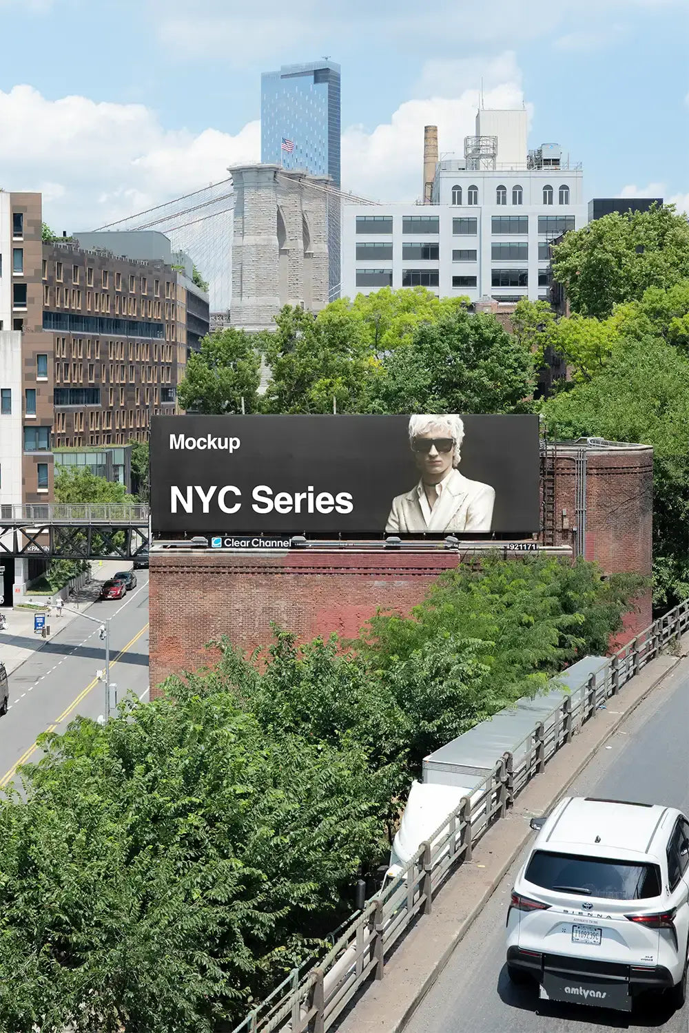 Brooklyn Bridge New York Billboard Mockup — photographed on location at the base of the Brooklyn Bridge