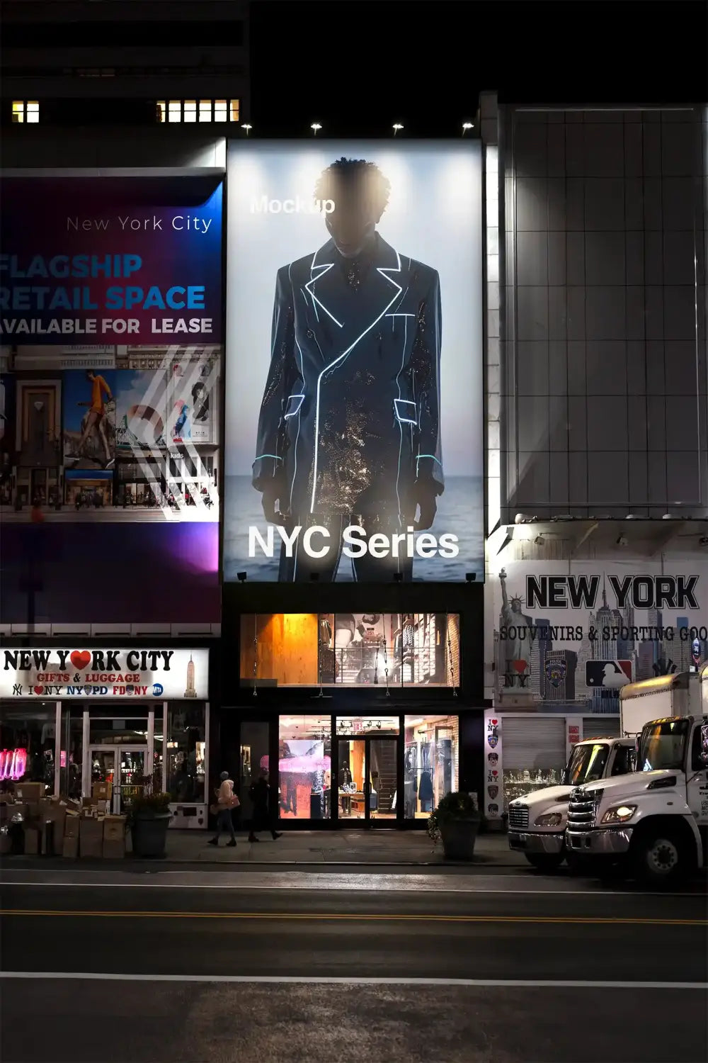 Manhattan New York billboard mockup — Midtown street-level ad placement
