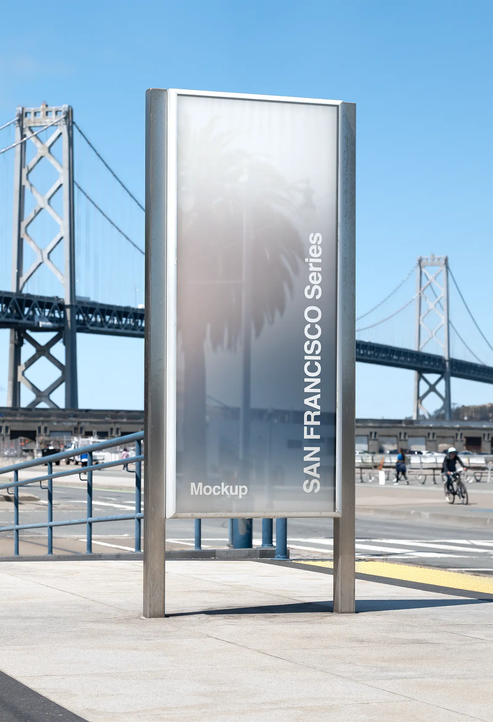 Poster mockup in front of the Bay Bridge in San Francisco