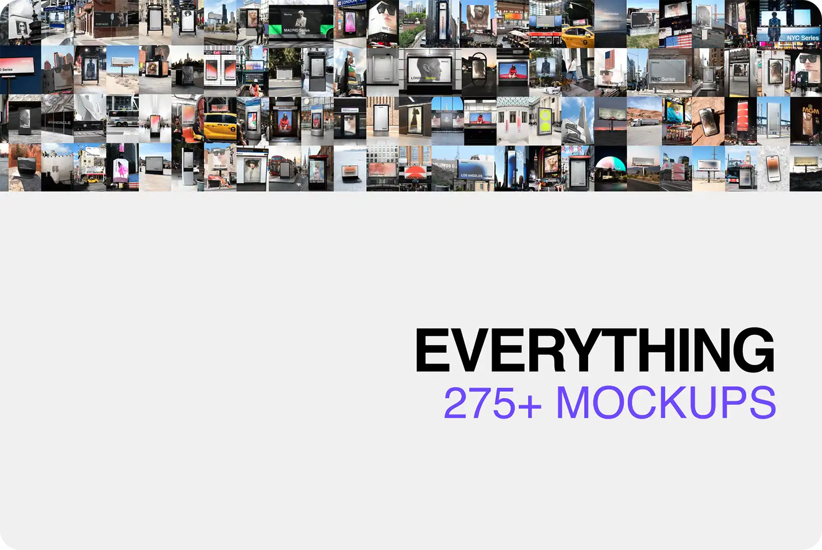 Brandacle mockup bundle - billboards, posters, banners, iphone, vehicles, macbook and more, in New York, London, Los Angeles, Paris, Barcelona, Miami, San Francisco, Chicago, Las Vegas, Times Square, Madrid and more