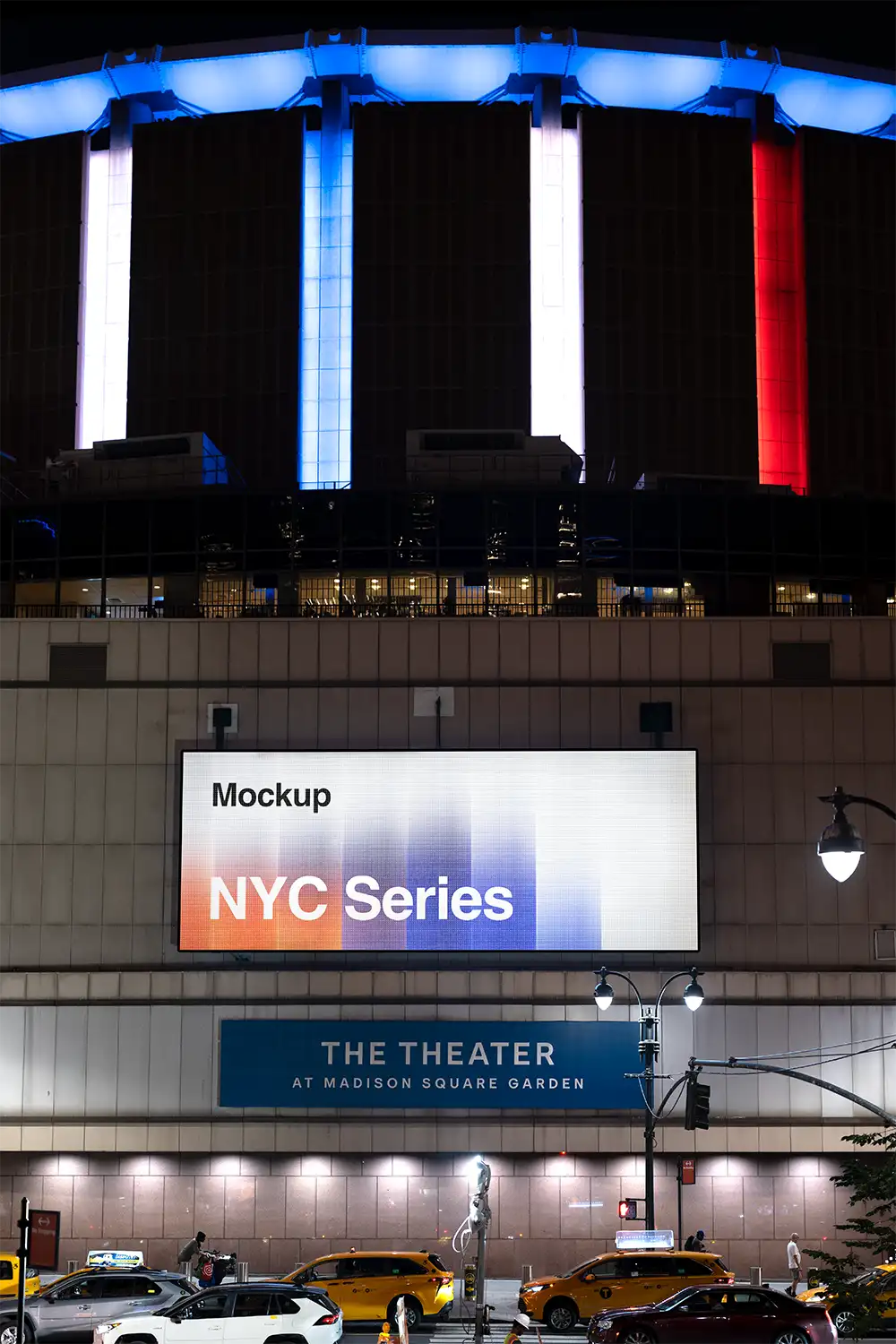 Billboard mockup on the Madison Square Venue in New York