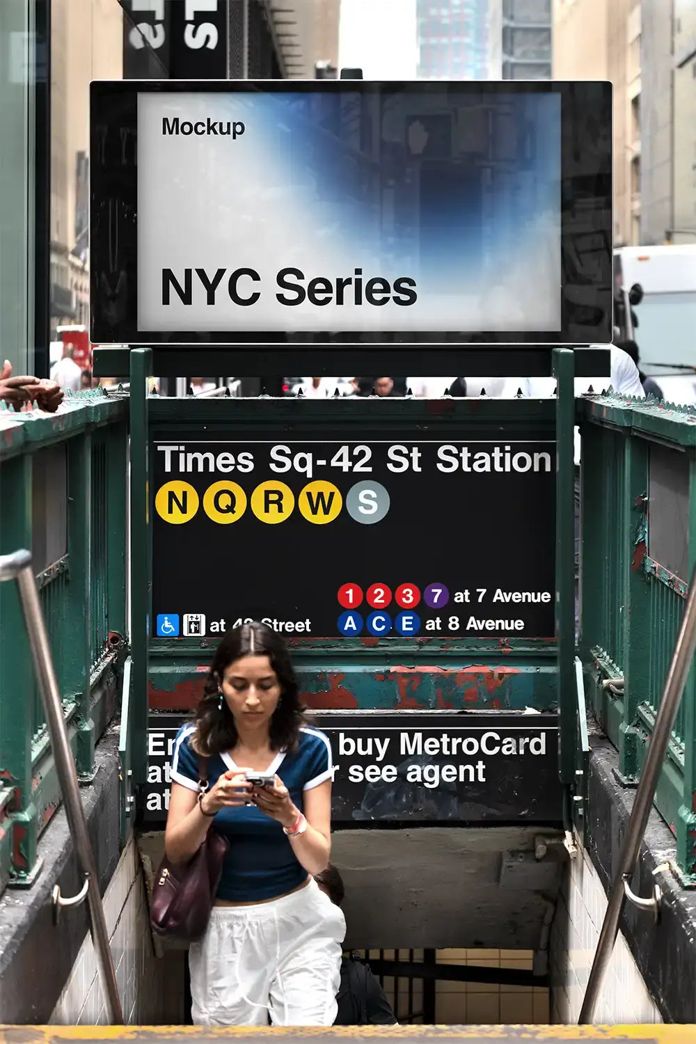 Billboard mockup on Times Square in New York in the NYC subway, © BRANDACLE MOCKUPS 2026. . 