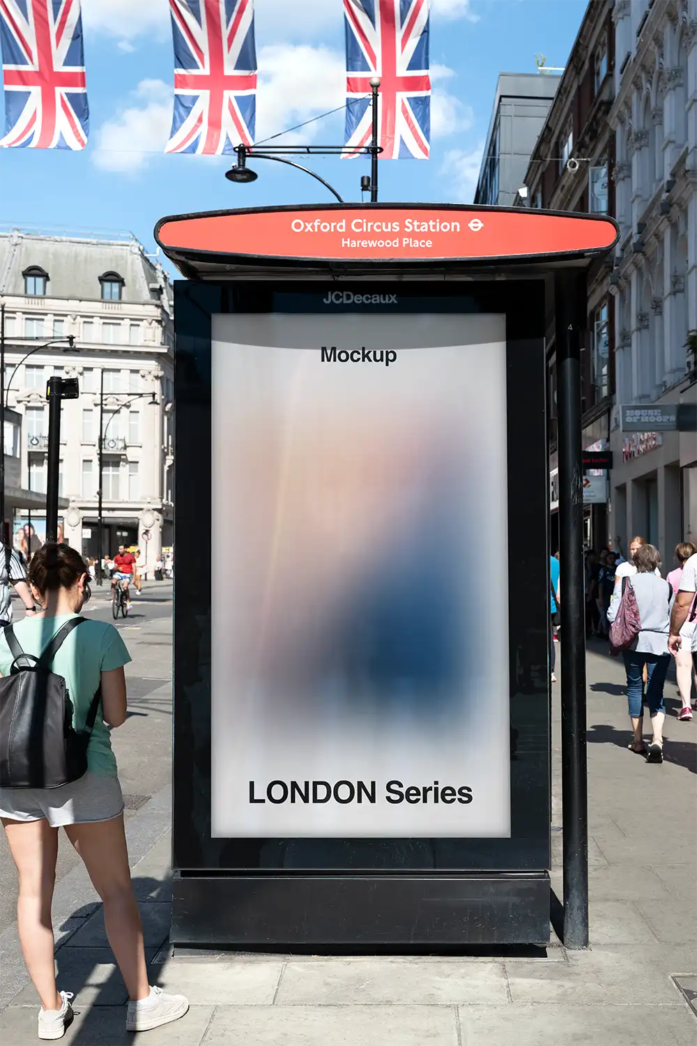 Poster mockup on Oxford Street in London