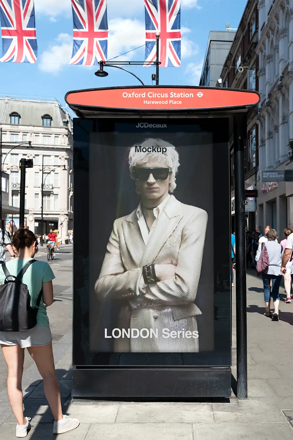 Poster mockup on Oxford Street in London