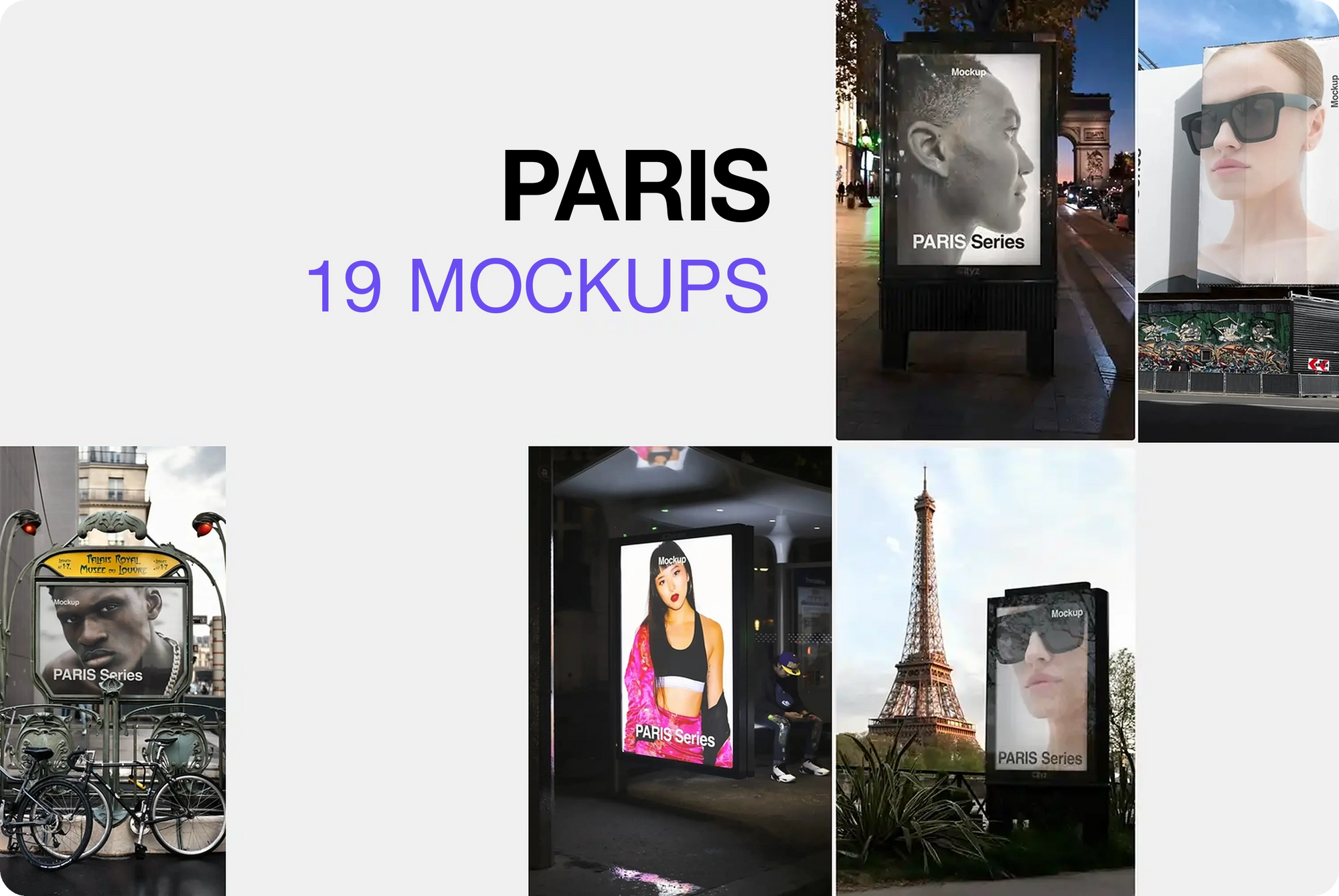 Paris mockup bundle, 19 PSD mockups of posters, billboards and banners in Paris