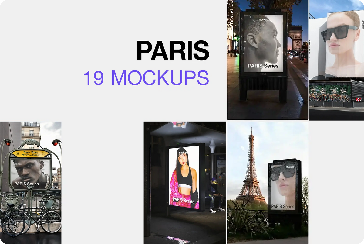 Paris mockup bundle, 19 PSD mockups of posters, billboards and banners in Paris