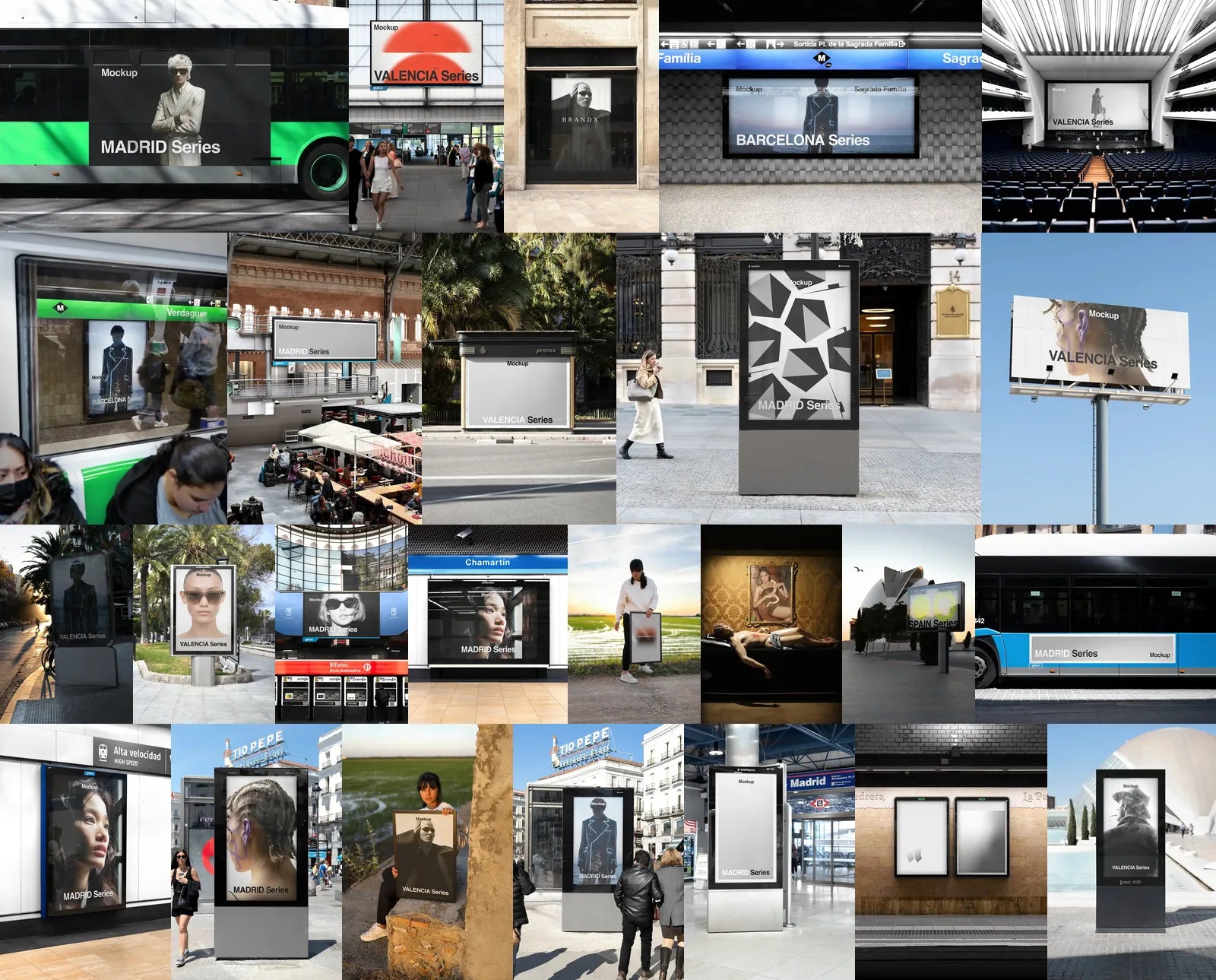 Spain mockup bundle, billboards and street panels across Madrid, Barcelona and Valencia