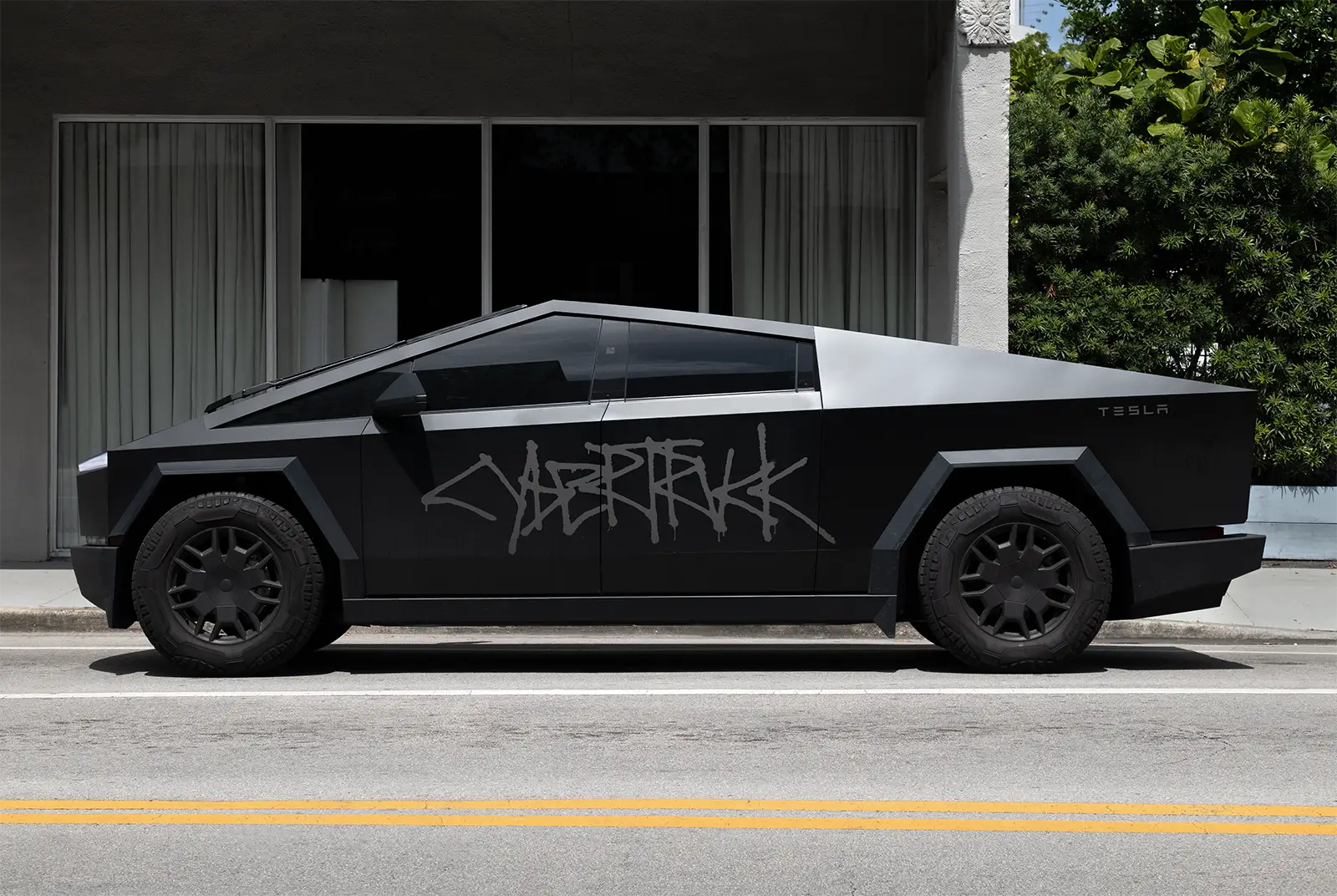 Mockup of a Tesla Cybertruck , Miami