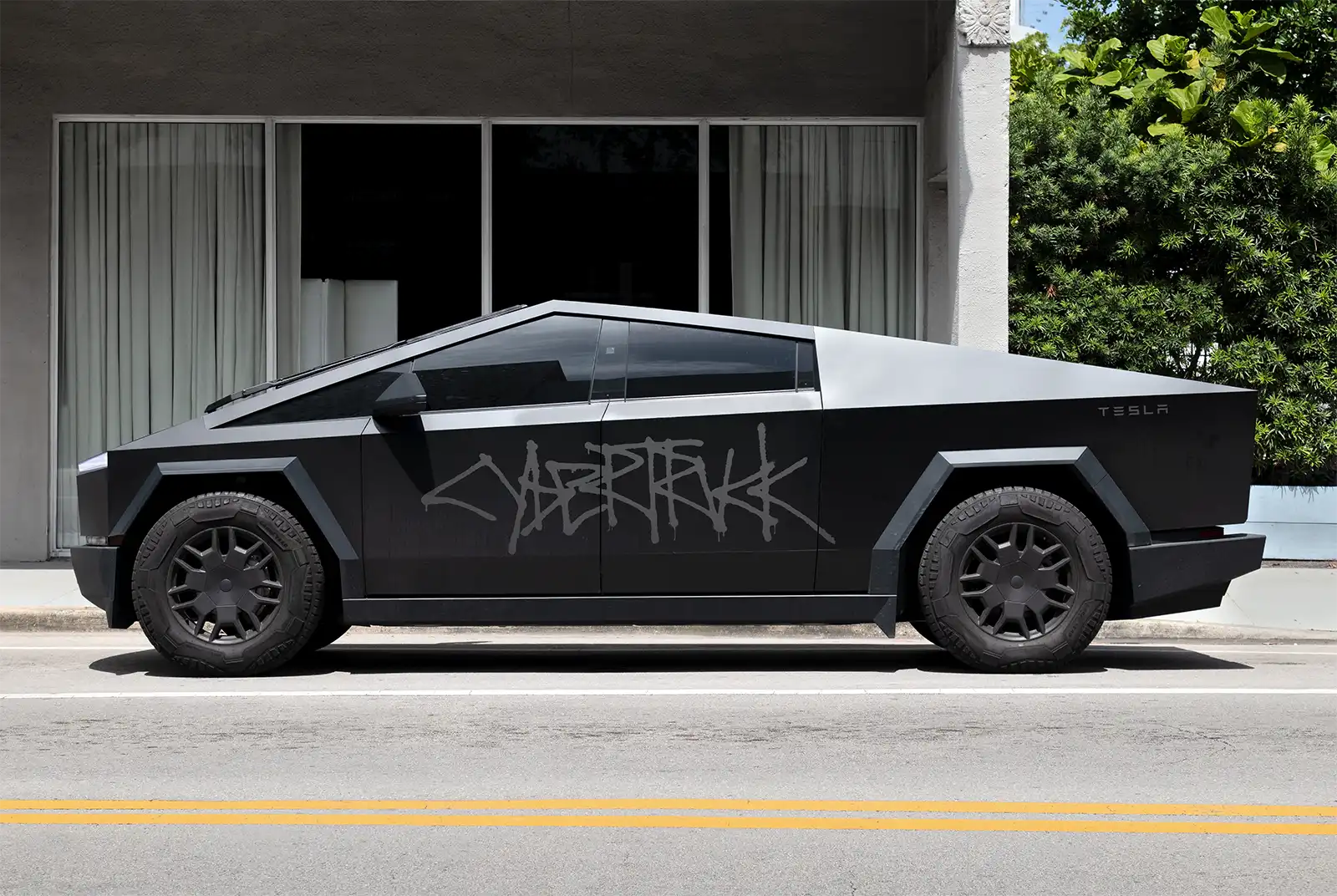 Logo Mockup of Tesla Cybertruck in Miami