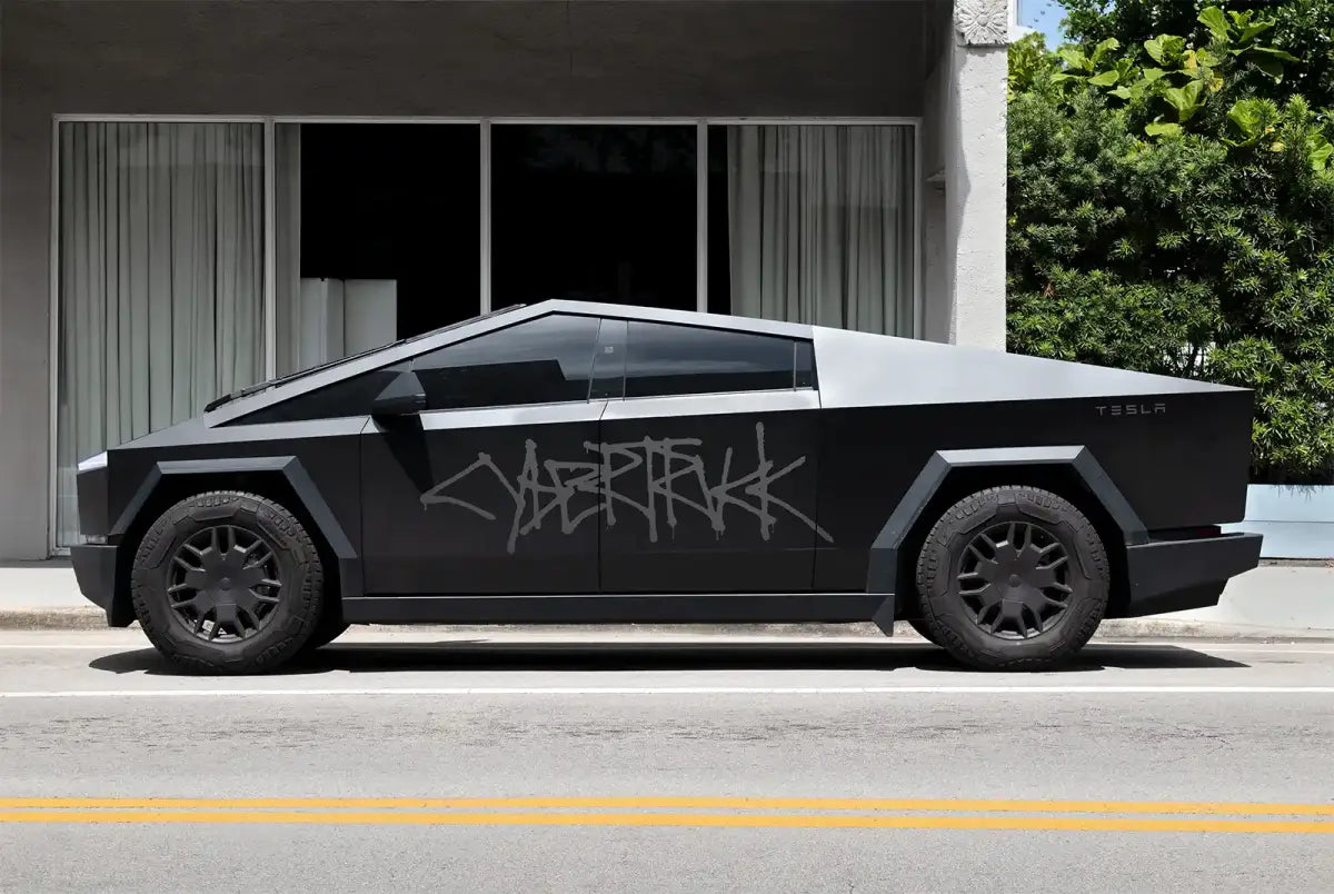 Logo Mockup of Tesla Cybertruck in Miami