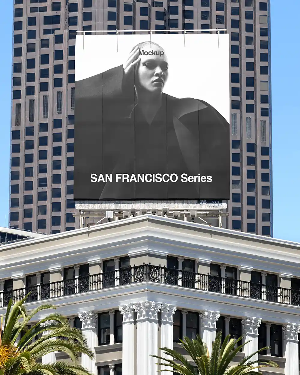 Billboard mockup on Union Square in San Francisco, California