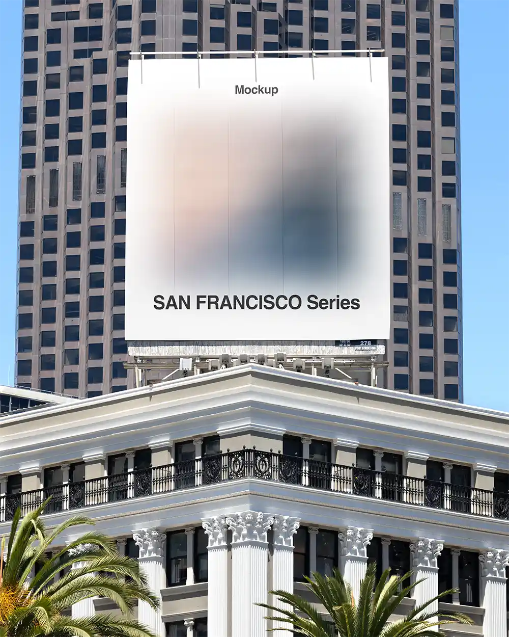 Billboard mockup on Union Square in San Francisco, California
