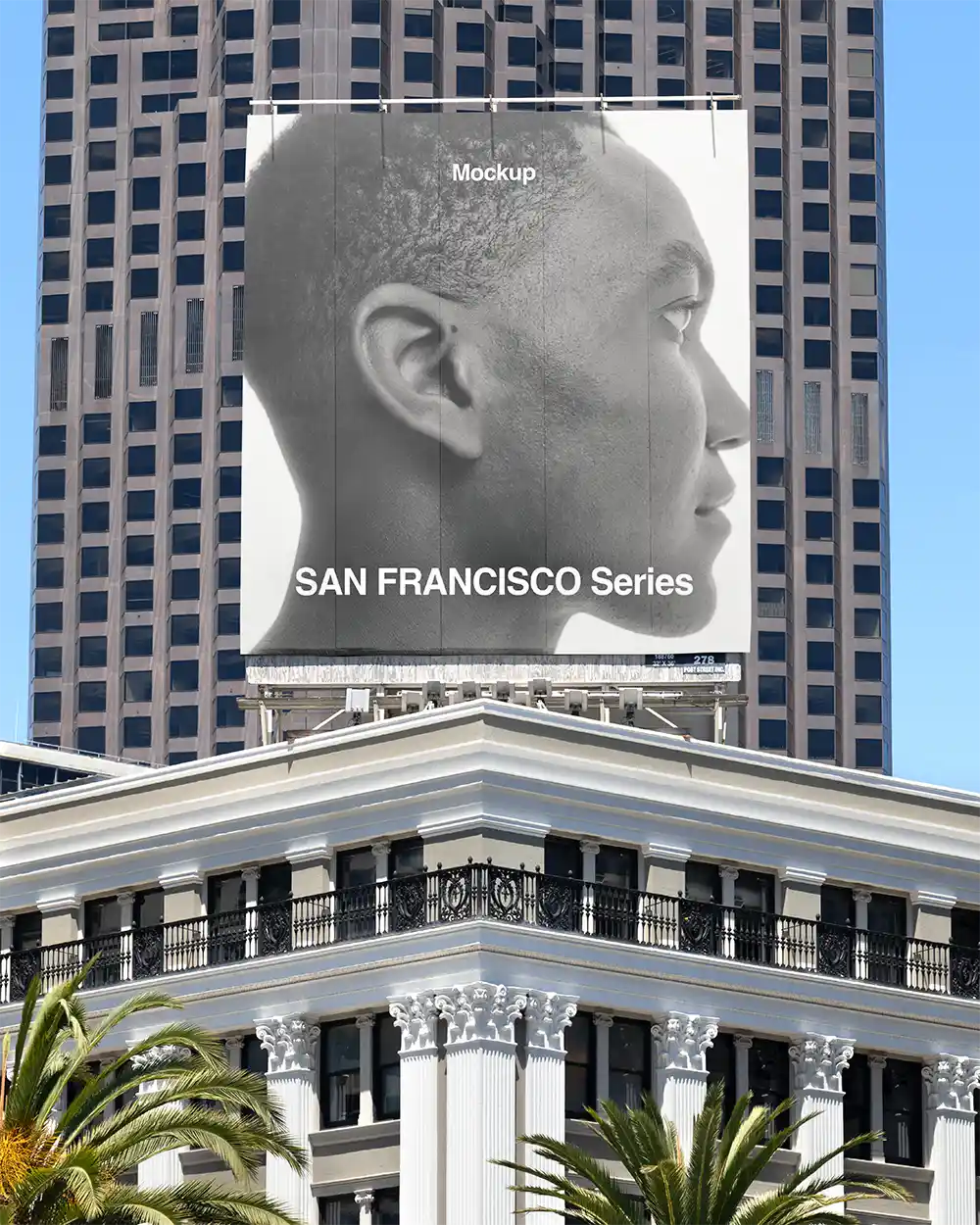 Billboard mockup on Union Square in San Francisco, California