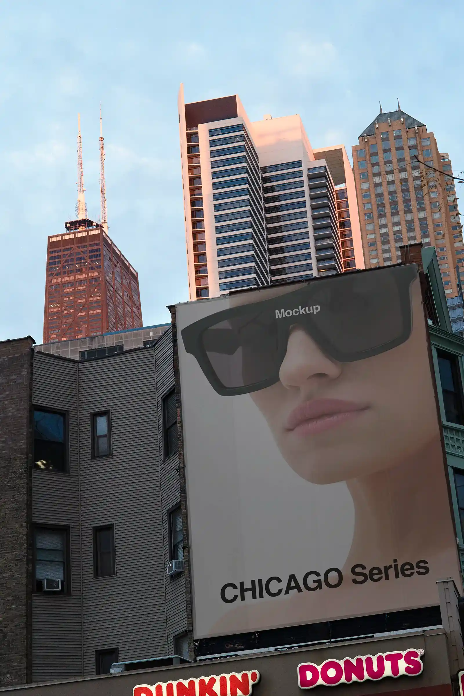 Banner mockup in Chicago, John Hancock Tower, United States.