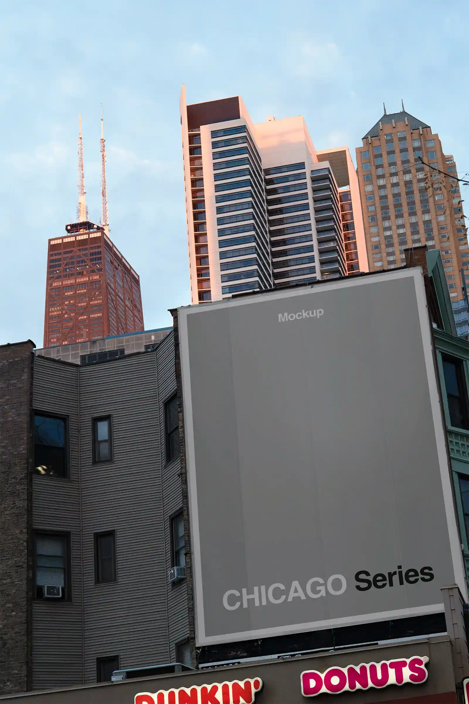 Banner mockup in Chicago, John Hancock Tower, United States.