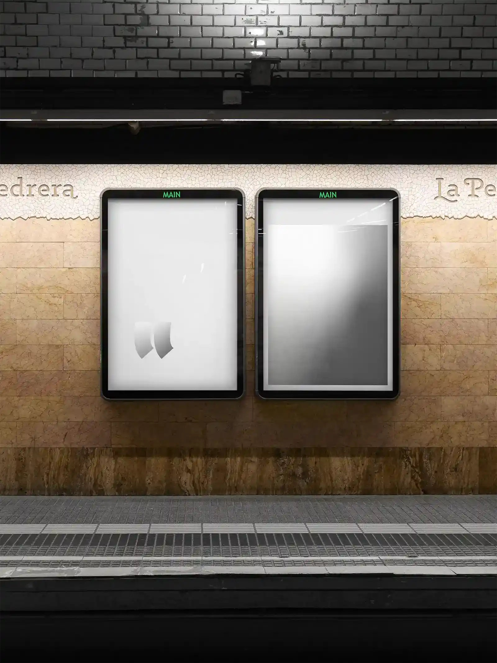 Billboard mockup in Barcelona subway underground, Spain. 
