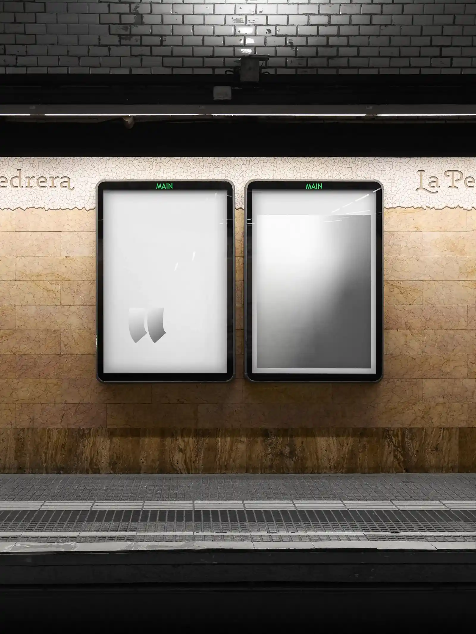 Billboard mockup in Barcelona subway underground, Spain. 