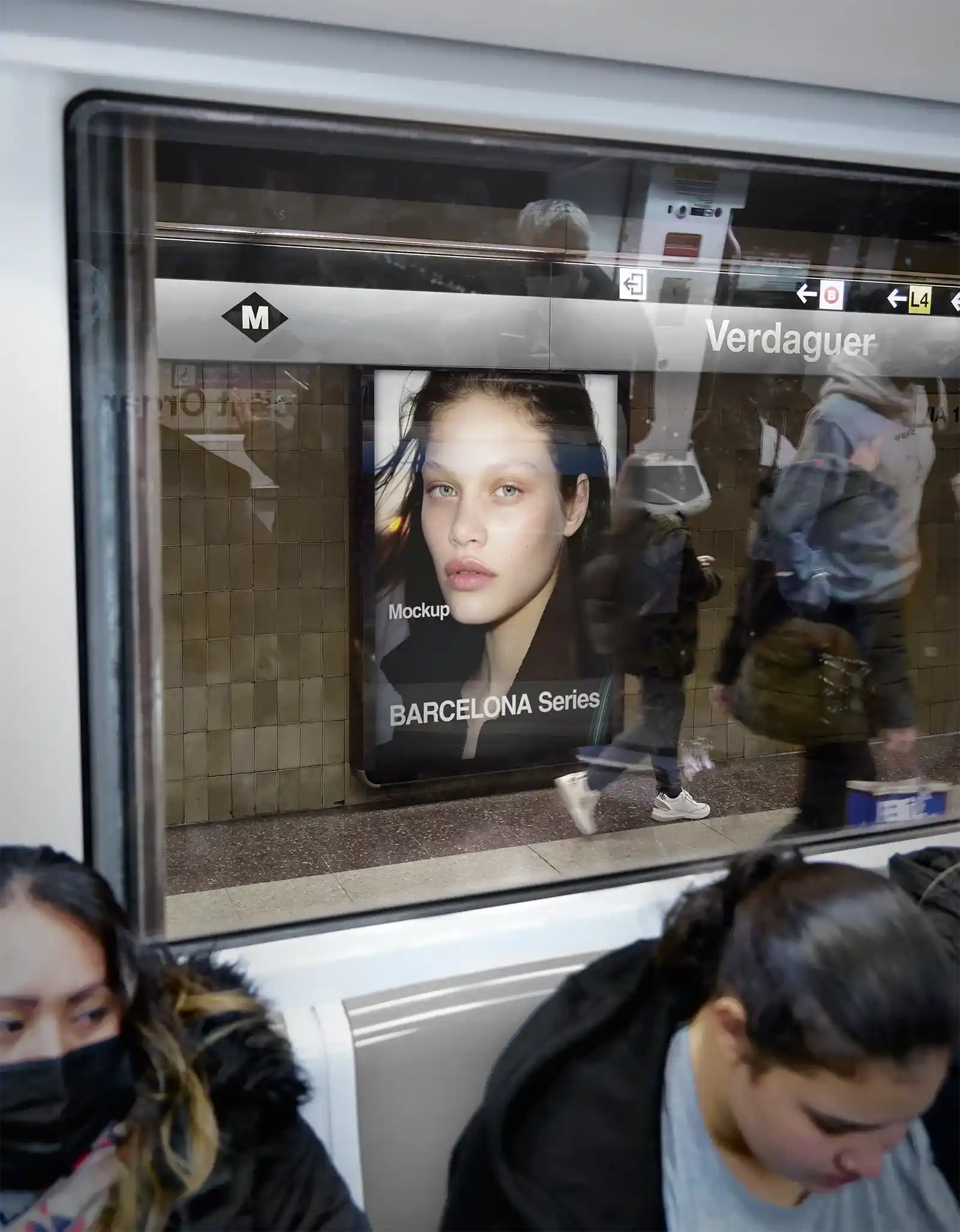 Billboard mockup in Barcelona subway underground, Spain.