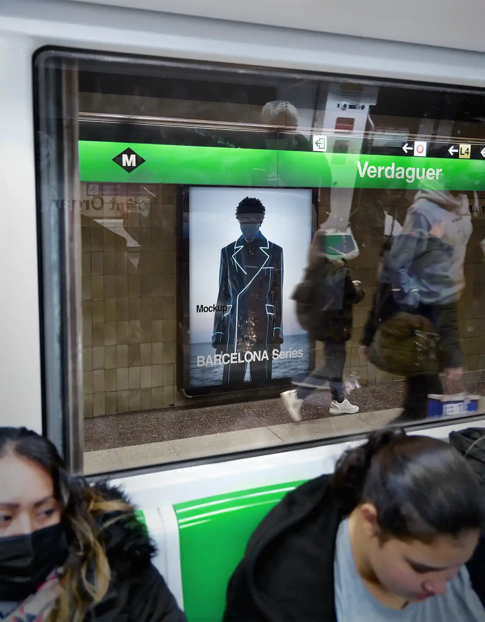 Billboard mockup in Barcelona subway underground, Spain.