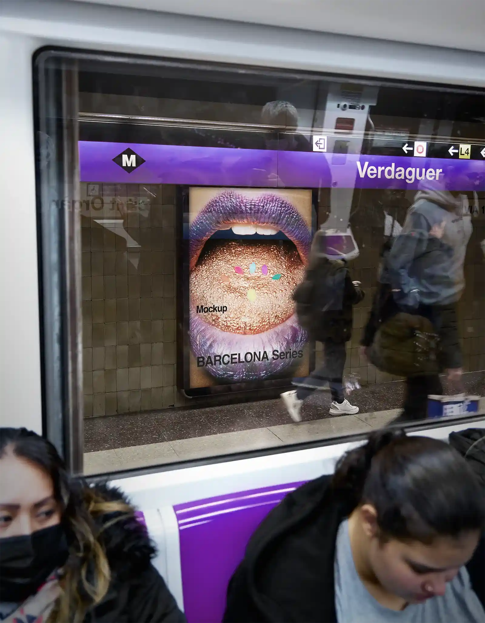 Billboard mockup in Barcelona subway underground, Spain.