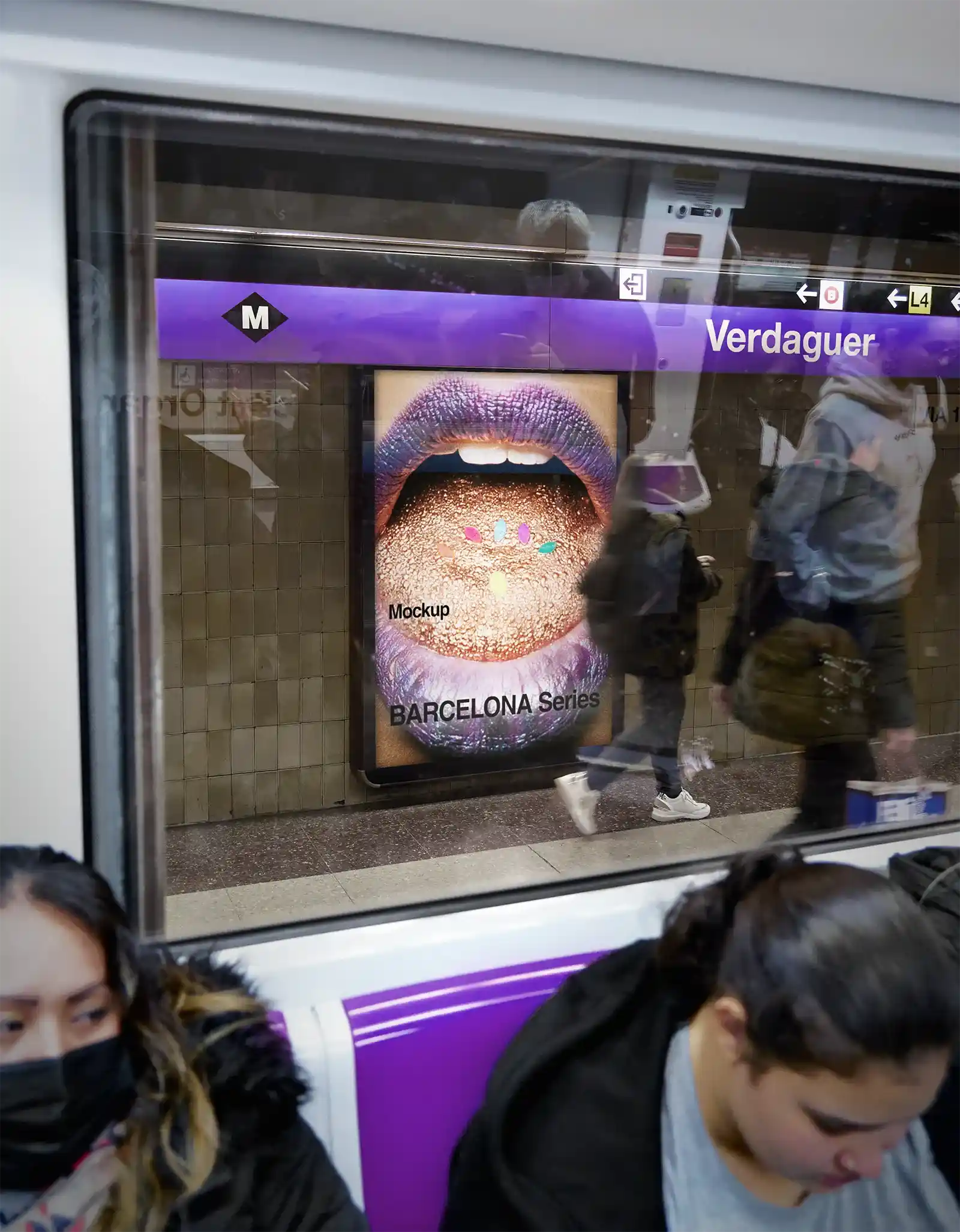 Billboard mockup in Barcelona subway underground, Spain.