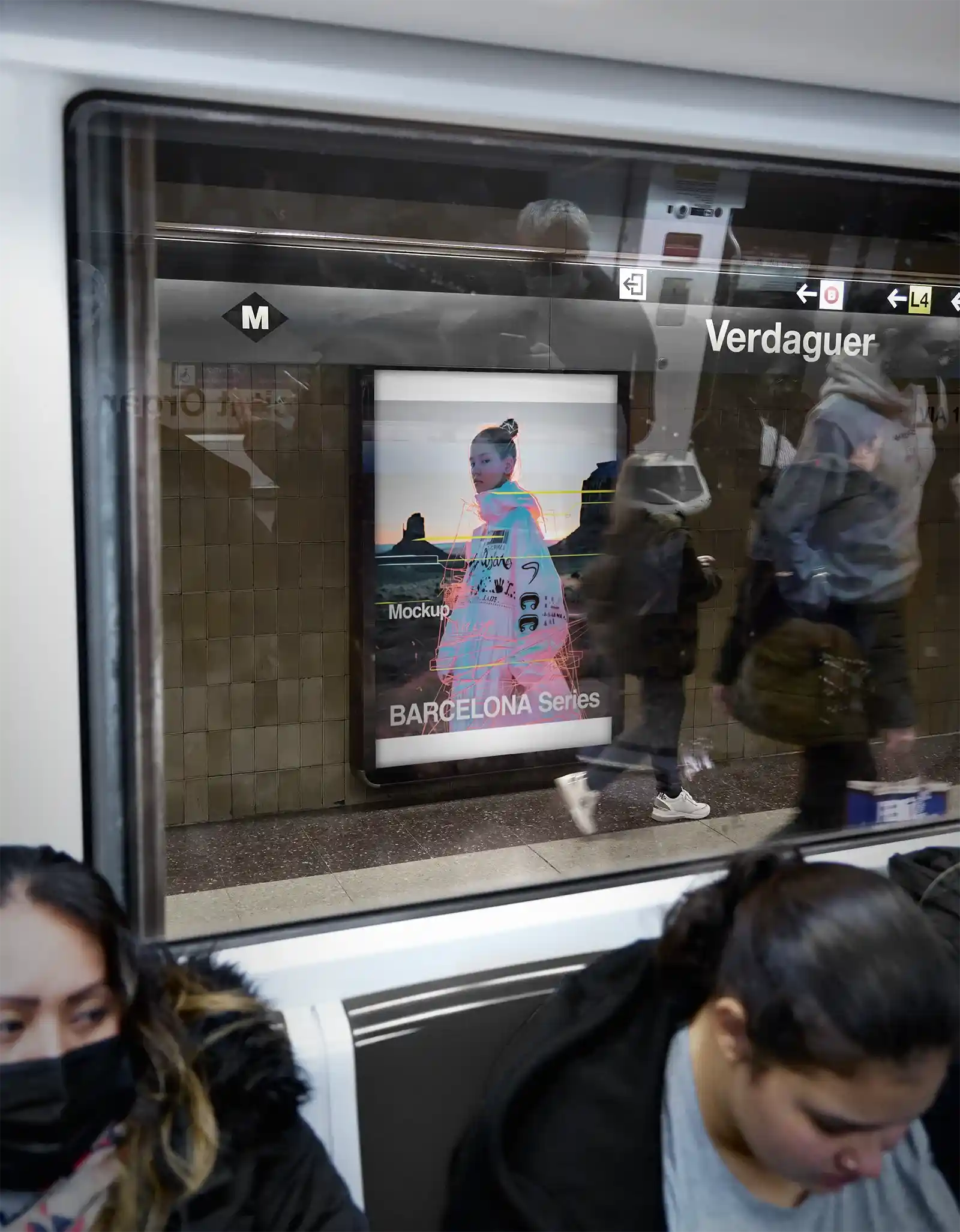 Billboard mockup in Barcelona subway underground, Spain.
