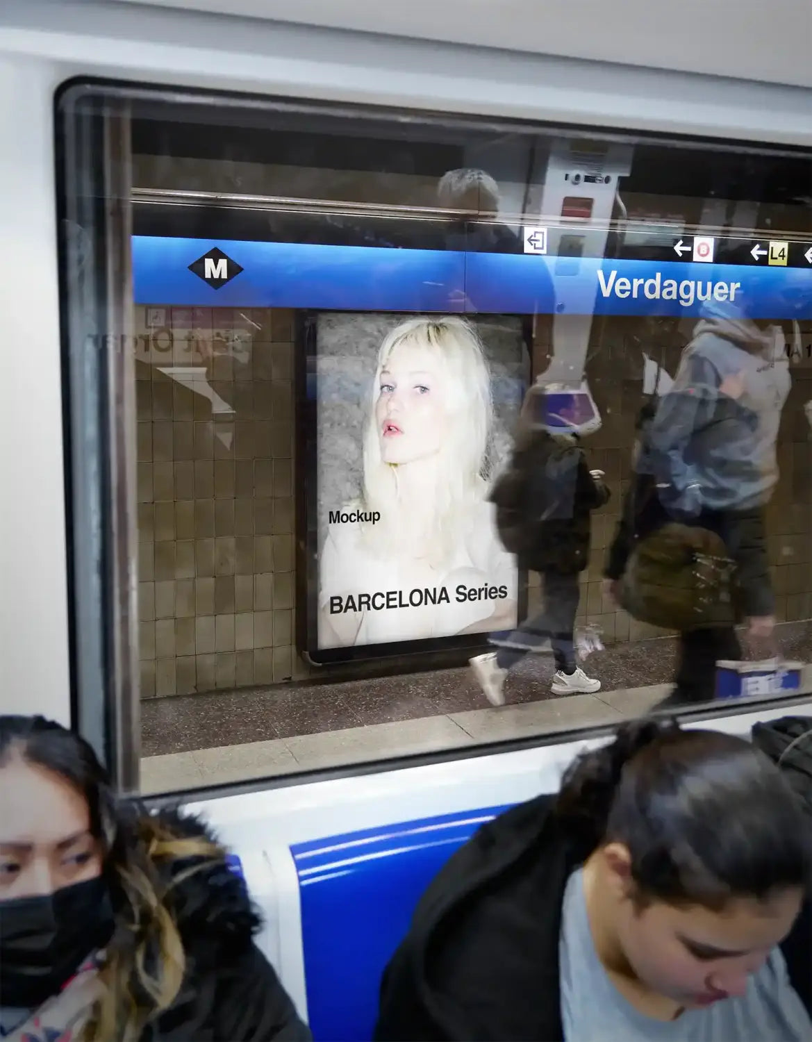 Billboard mockup in Barcelona subway underground, Spain.