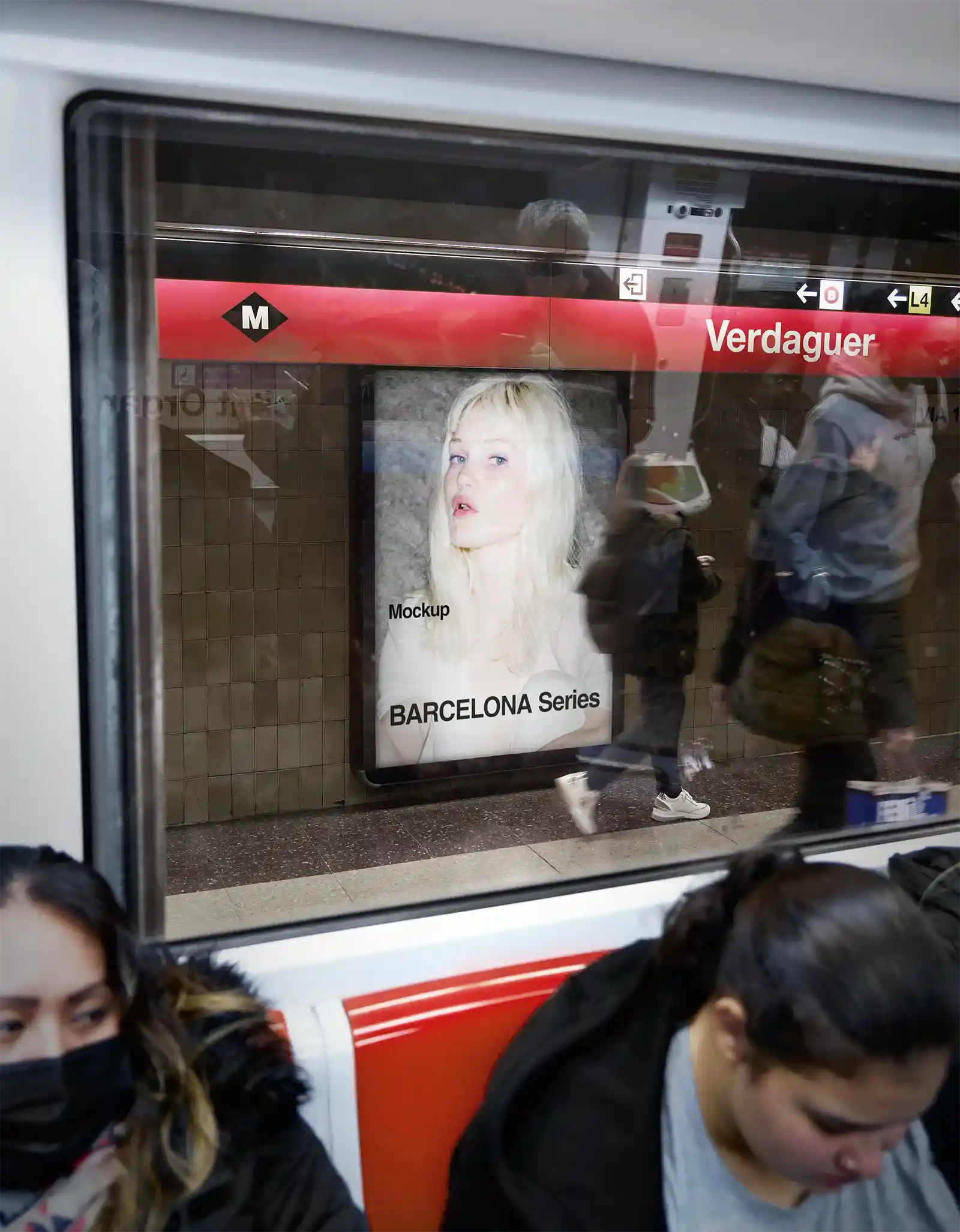 Billboard mockup in Barcelona subway underground, Spain.
