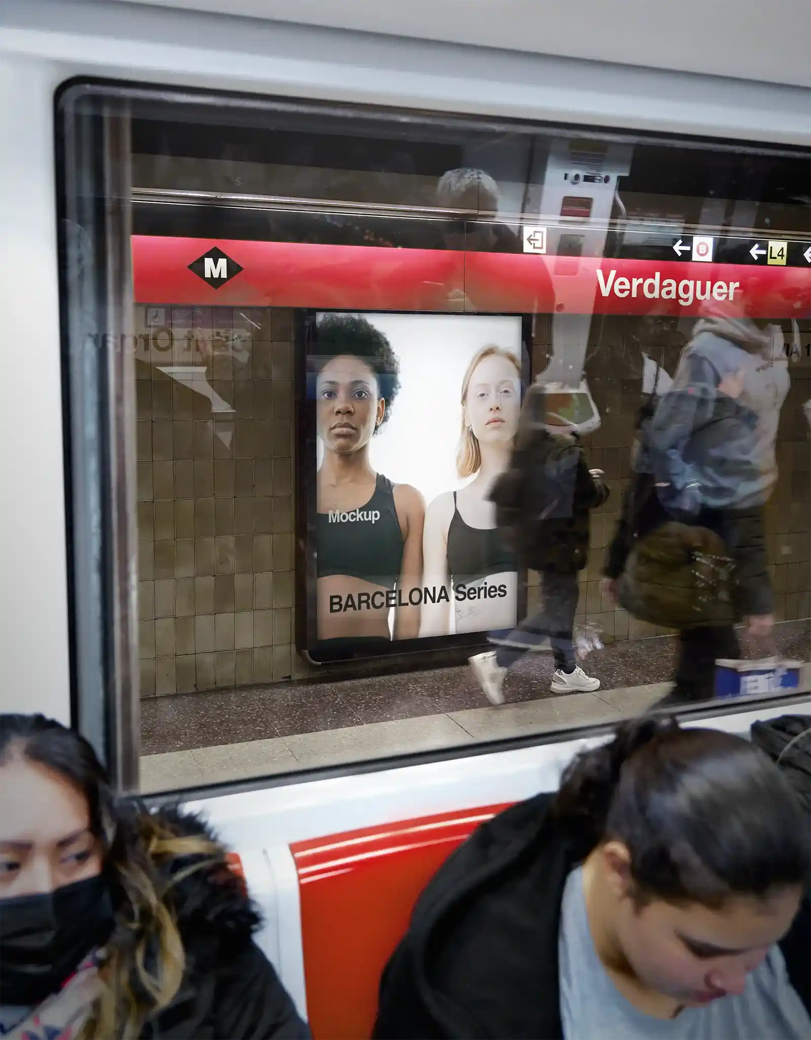 Billboard mockup in Barcelona subway underground, Spain.