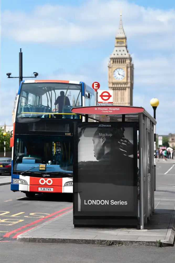 Poster mockup in London against the backdrop of Big Ben and Parliament