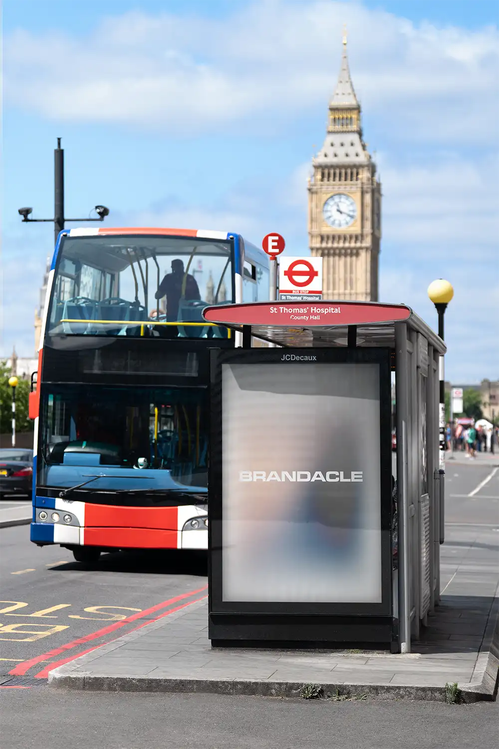 Poster mockup in London against the backdrop of Big Ben and Parliament