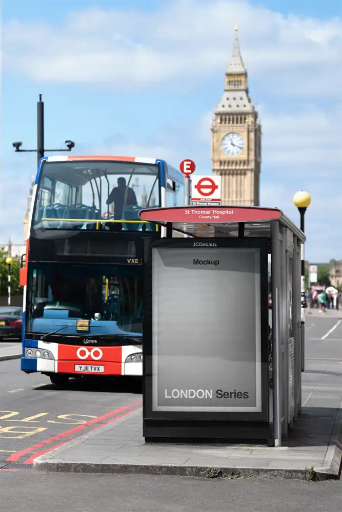 Poster mockup in London against the backdrop of Big Ben and Parliament
