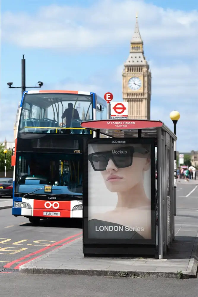 Poster mockup in London against the backdrop of Big Ben and Parliament