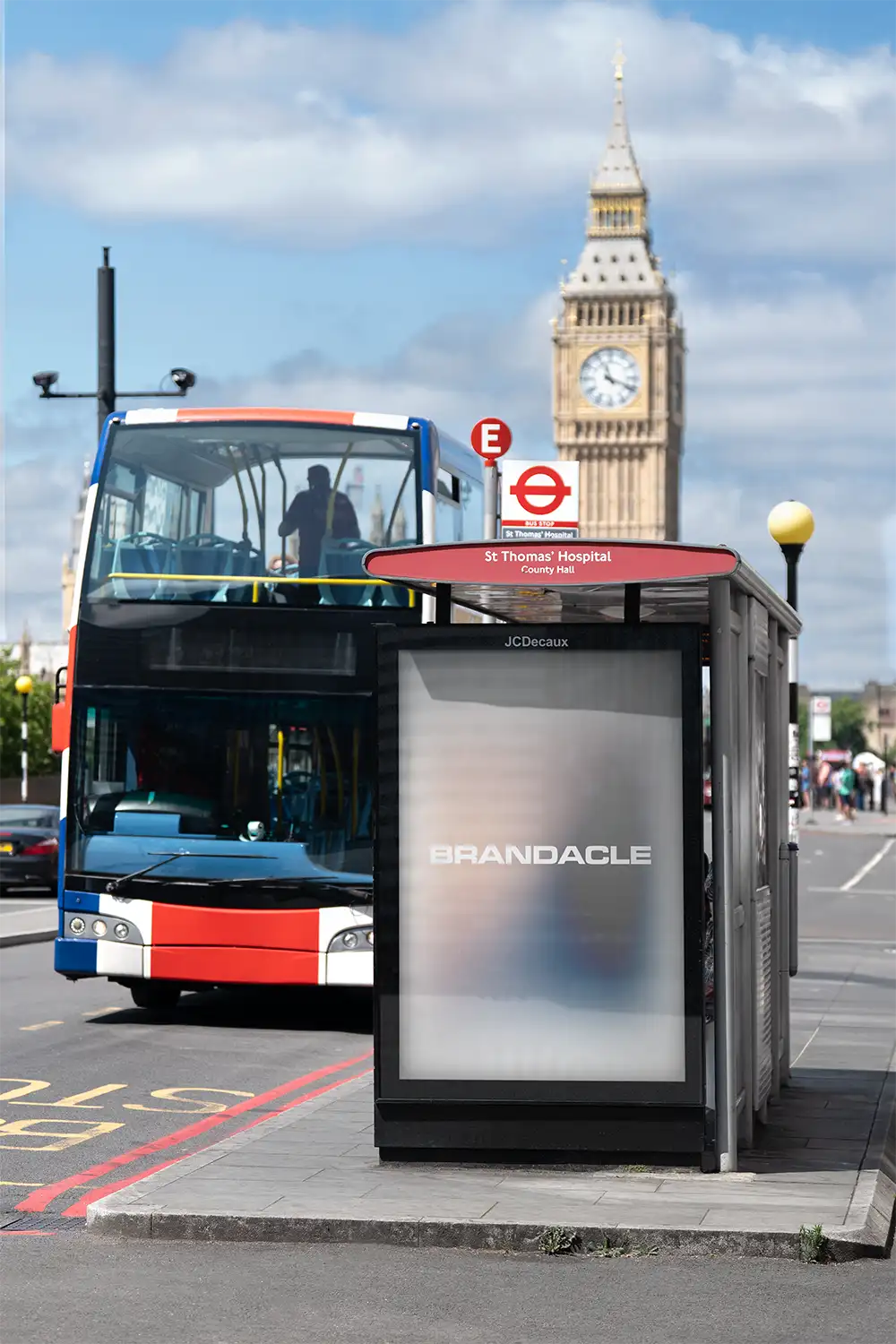 Poster mockup in London against the backdrop of Big Ben and Parliament