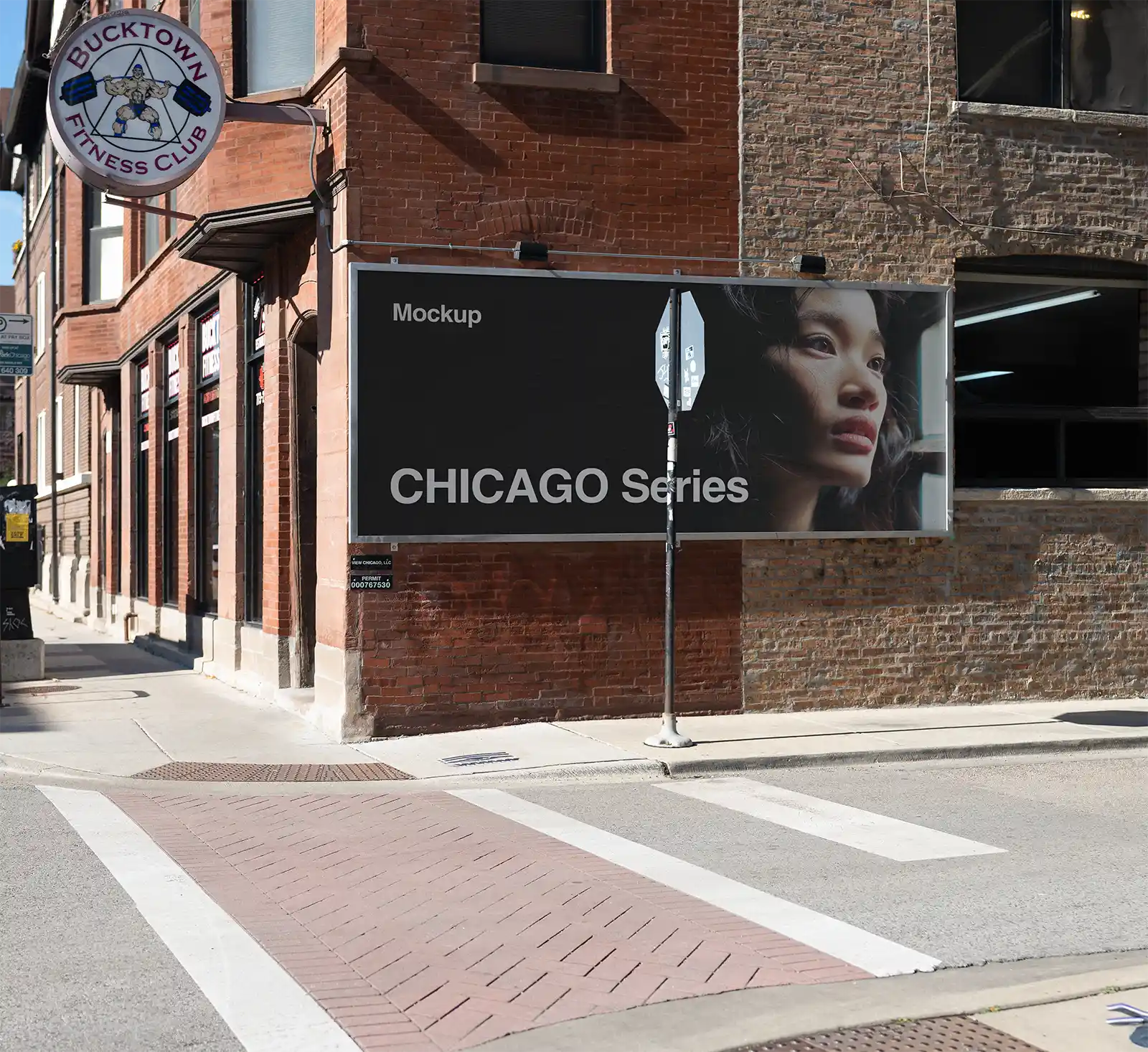 Billboard poster mockup in Chicago, United States, Wicker Park.