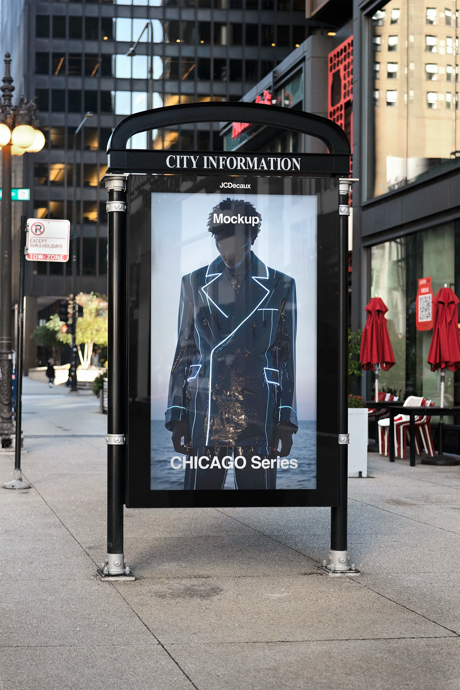 Billboard mockup in Chicago, United States. Poster, Banner. PSD Mockup Photoshop Mockup 
