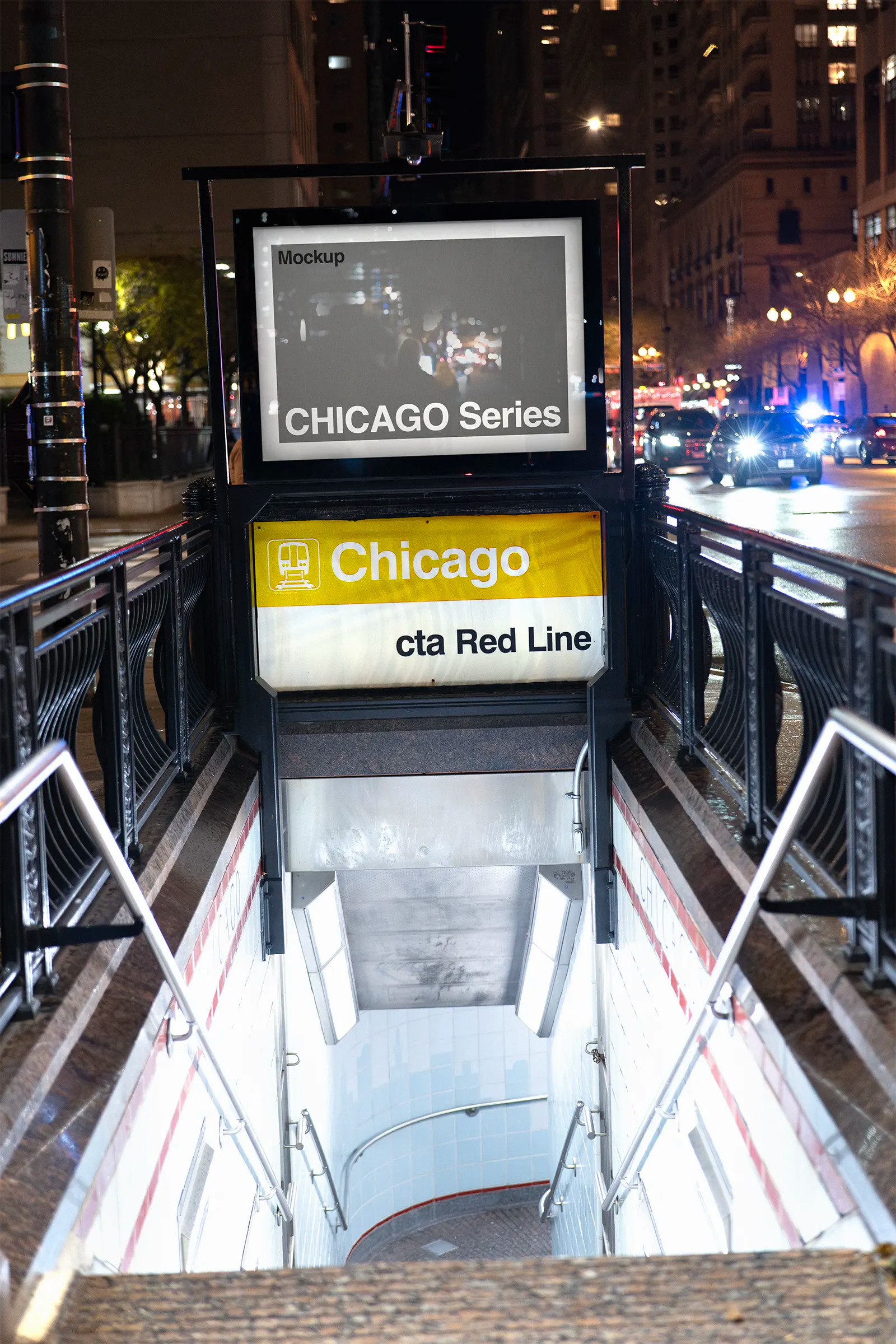 Billboard mockup in Chicago subway loop. Poster, Banner. PSD Mockup Photoshop Mockup 3