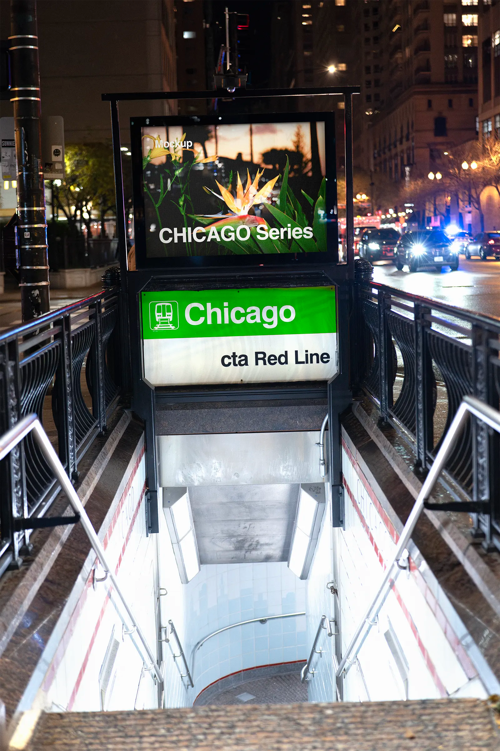 Billboard mockup in Chicago subway loop. Poster, Banner. PSD Mockup Photoshop Mockup 4
