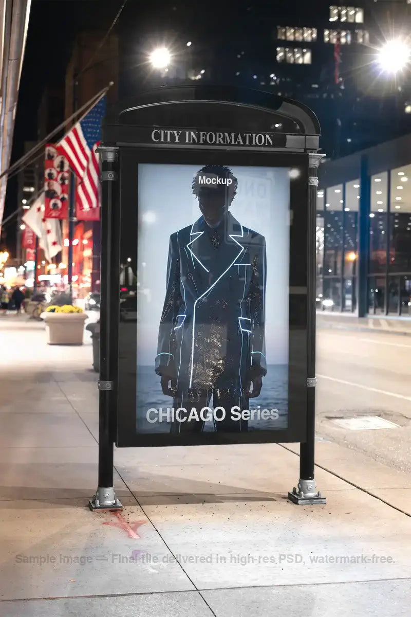 Billboard mockup in Chicago center, United States