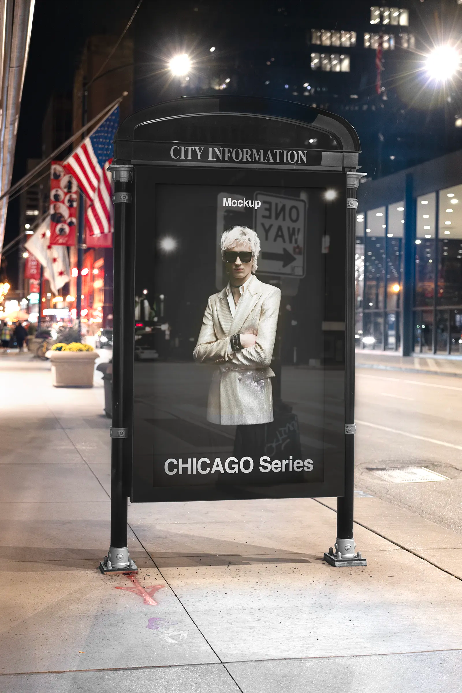 Billboard mockup in Chicago center, US. Poster, Banner. PSD Mockup Photoshop Mockup 3
