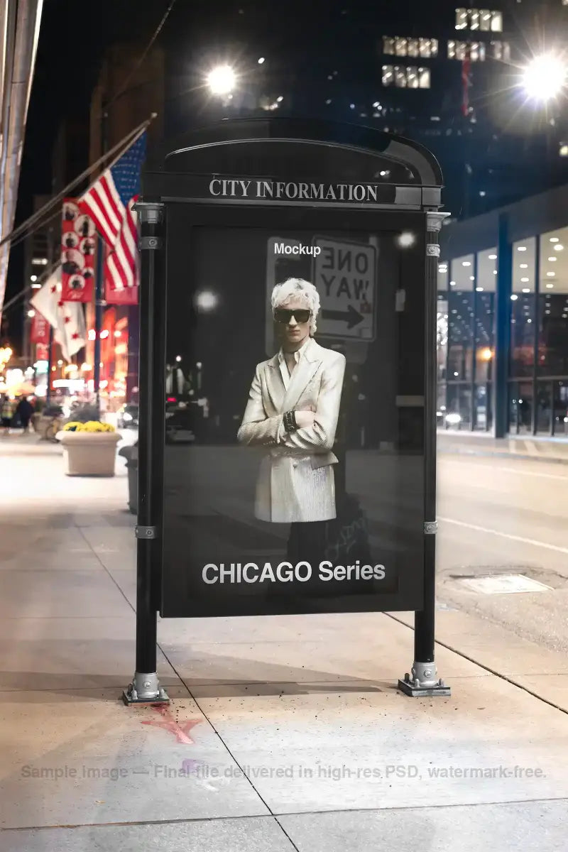 Billboard mockup in Chicago center, United States