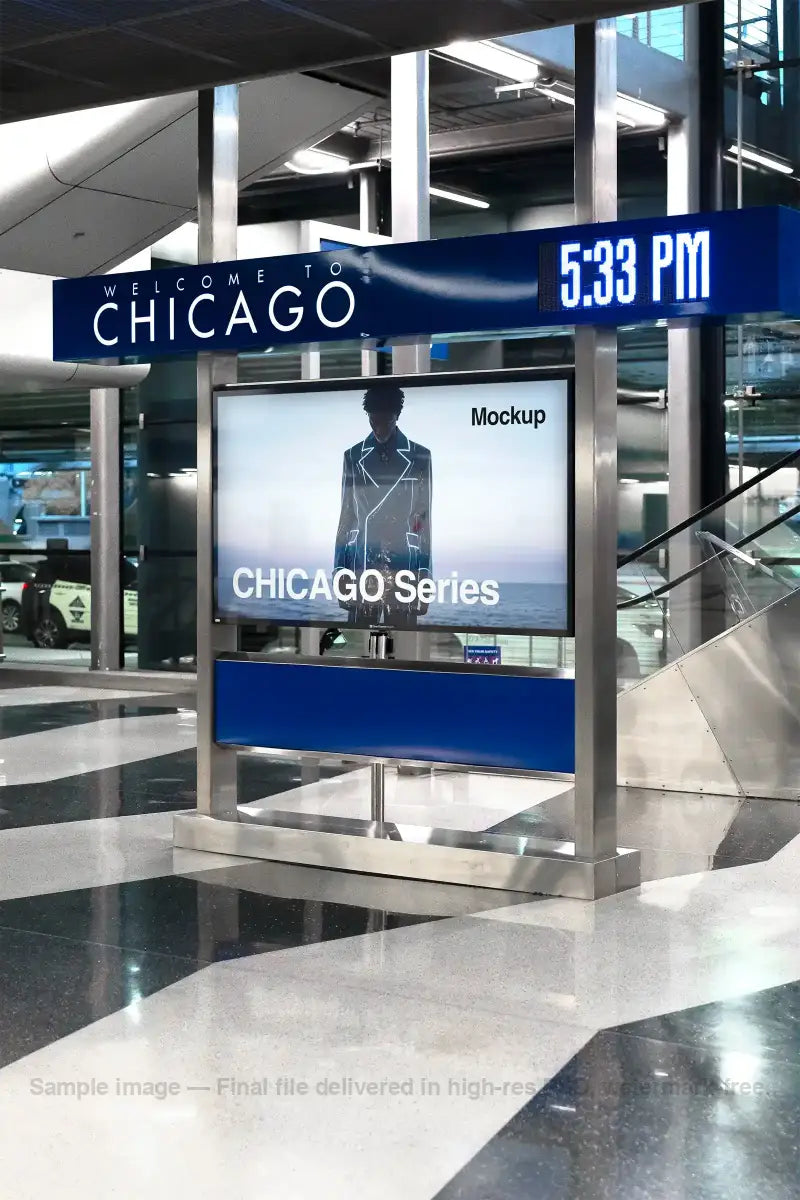 Billboard mockup at Chicago O'hare Airport, Chicago, United States.